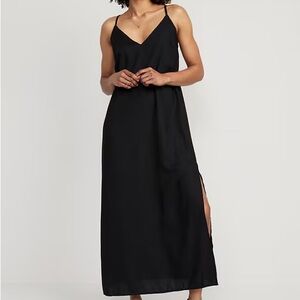 Old Navy Women XS Black V-Neck Spaghetti Straps Tie-Back Maxi Slip Dress